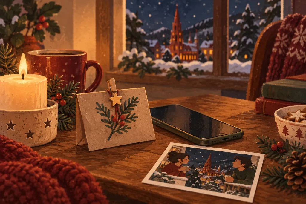 Papierüberraschung und Smartphone verbinden analogen und digitalen Advent